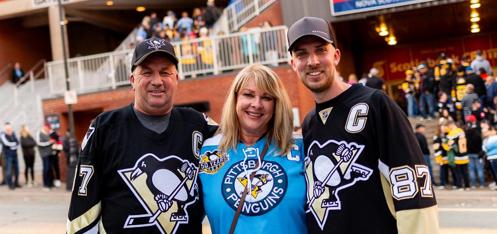 Pittsburgh Penguins fans stand outside the Scotiabank Centre