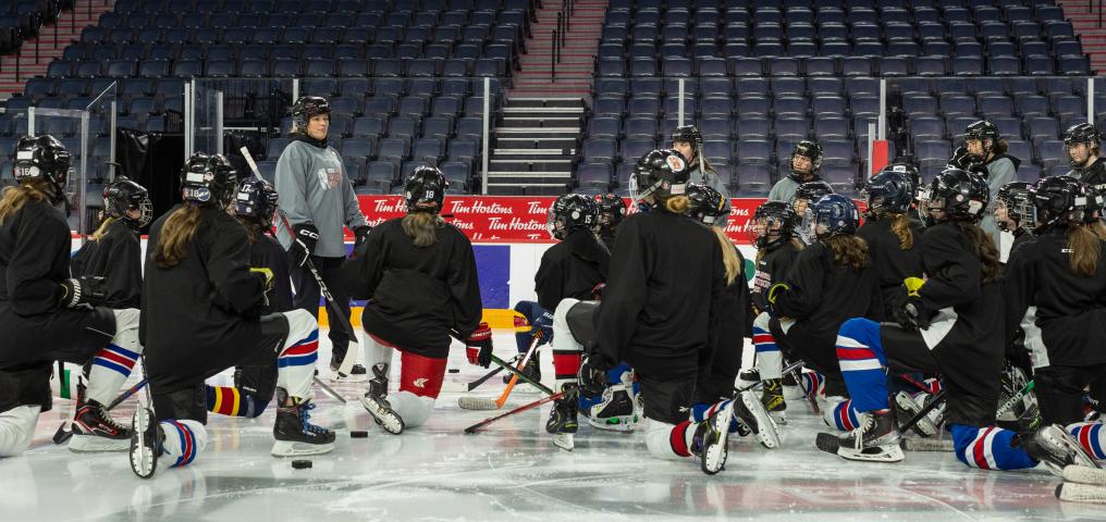 Girls scrimmage on the ice